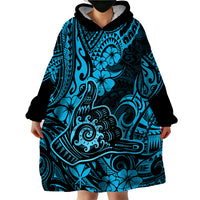 Hawaii Shaka Sign Wearable Blanket Hoodie Polynesian Pattern Sky Blue Version - Wonder Print Shop