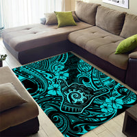 Hawaii Shaka Sign Area Rug Polynesian Pattern Turquoise Version - Wonder Print Shop