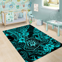 Hawaii Shaka Sign Area Rug Polynesian Pattern Turquoise Version - Wonder Print Shop