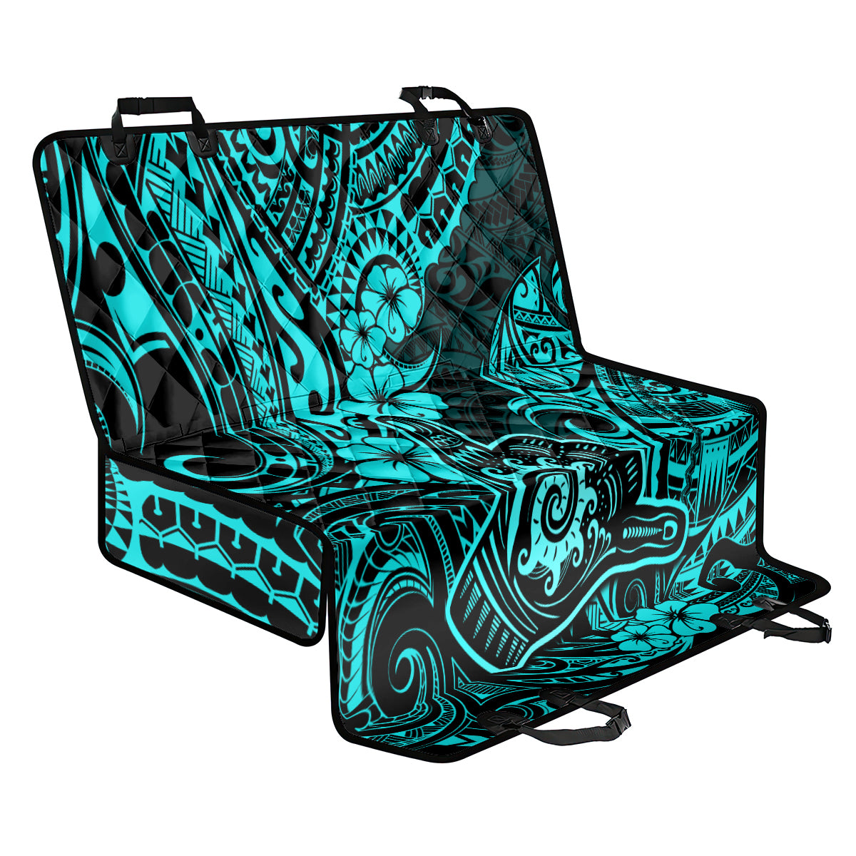 Hawaii Shaka Sign Back Car Seat Cover Polynesian Pattern Turquoise Version - Wonder Print Shop