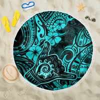 Hawaii Shaka Sign Beach Blanket Polynesian Pattern Turquoise Version - Wonder Print Shop