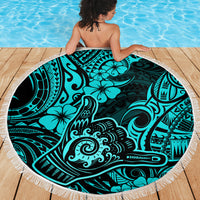 Hawaii Shaka Sign Beach Blanket Polynesian Pattern Turquoise Version - Wonder Print Shop