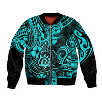 Hawaii Shaka Sign Bomber Jacket Polynesian Pattern Turquoise Version - Wonder Print Shop