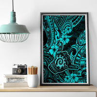 Hawaii Shaka Sign Canvas Wall Art Polynesian Pattern Turquoise Version - Wonder Print Shop