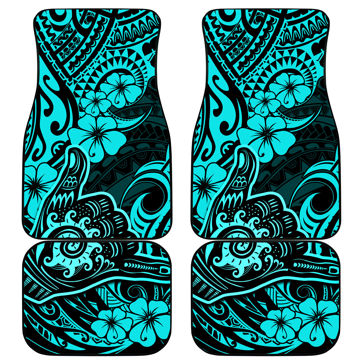 Hawaii Shaka Sign Car Mats Polynesian Pattern Turquoise Version - Wonder Print Shop