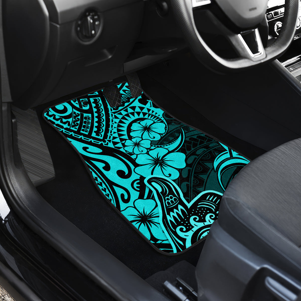 Hawaii Shaka Sign Car Mats Polynesian Pattern Turquoise Version - Wonder Print Shop