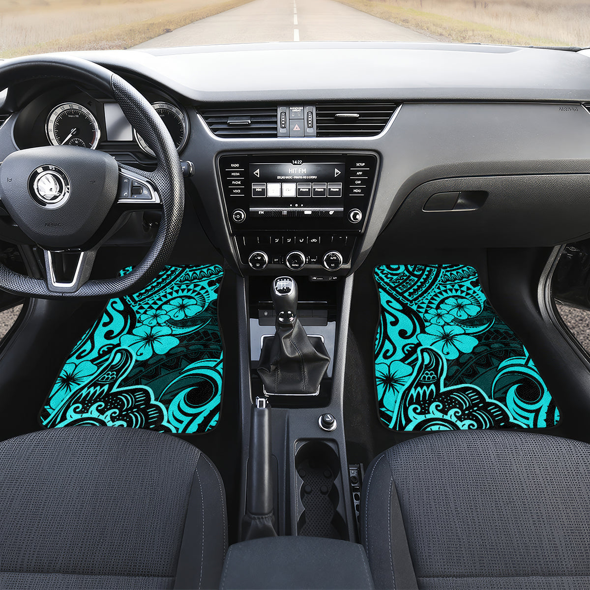Hawaii Shaka Sign Car Mats Polynesian Pattern Turquoise Version - Wonder Print Shop
