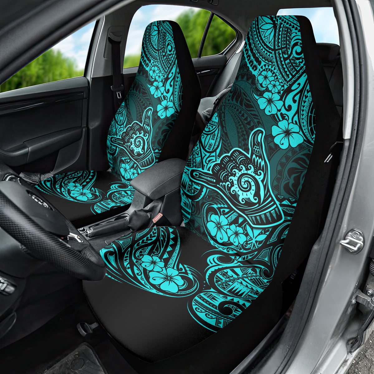 Hawaii Shaka Sign Car Seat Cover Polynesian Pattern Turquoise Version - Wonder Print Shop