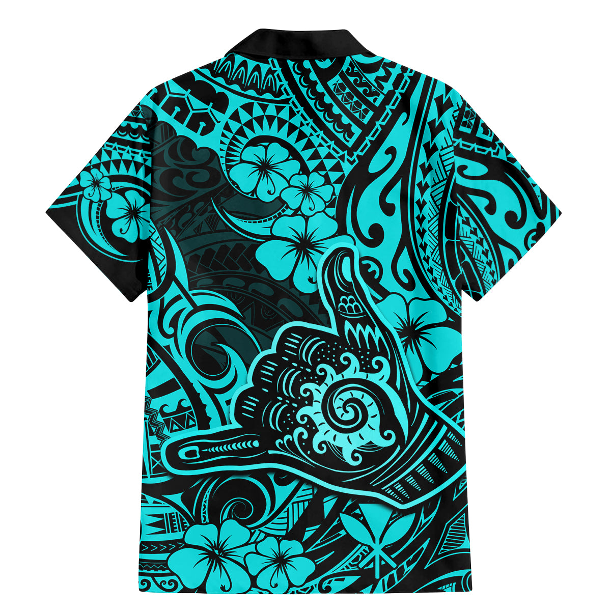 Hawaii Shaka Sign Family Matching Mermaid Dress and Hawaiian Shirt Polynesian Pattern Turquoise Version - Wonder Print Shop