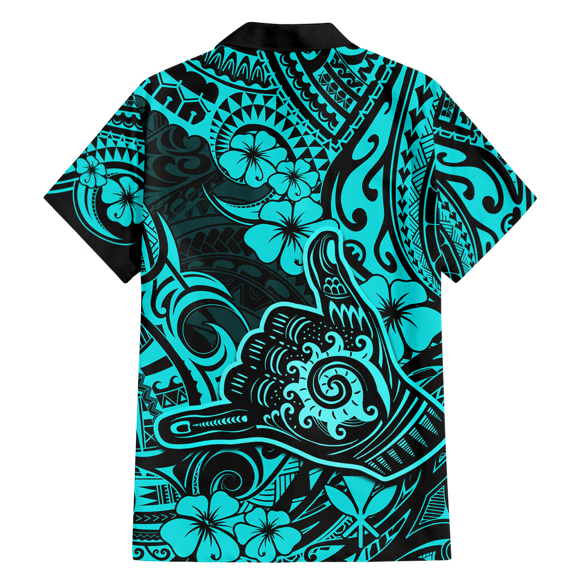 Hawaii Shaka Sign Family Matching Summer Maxi Dress and Hawaiian Shirt Polynesian Pattern Turquoise Version - Wonder Print Shop