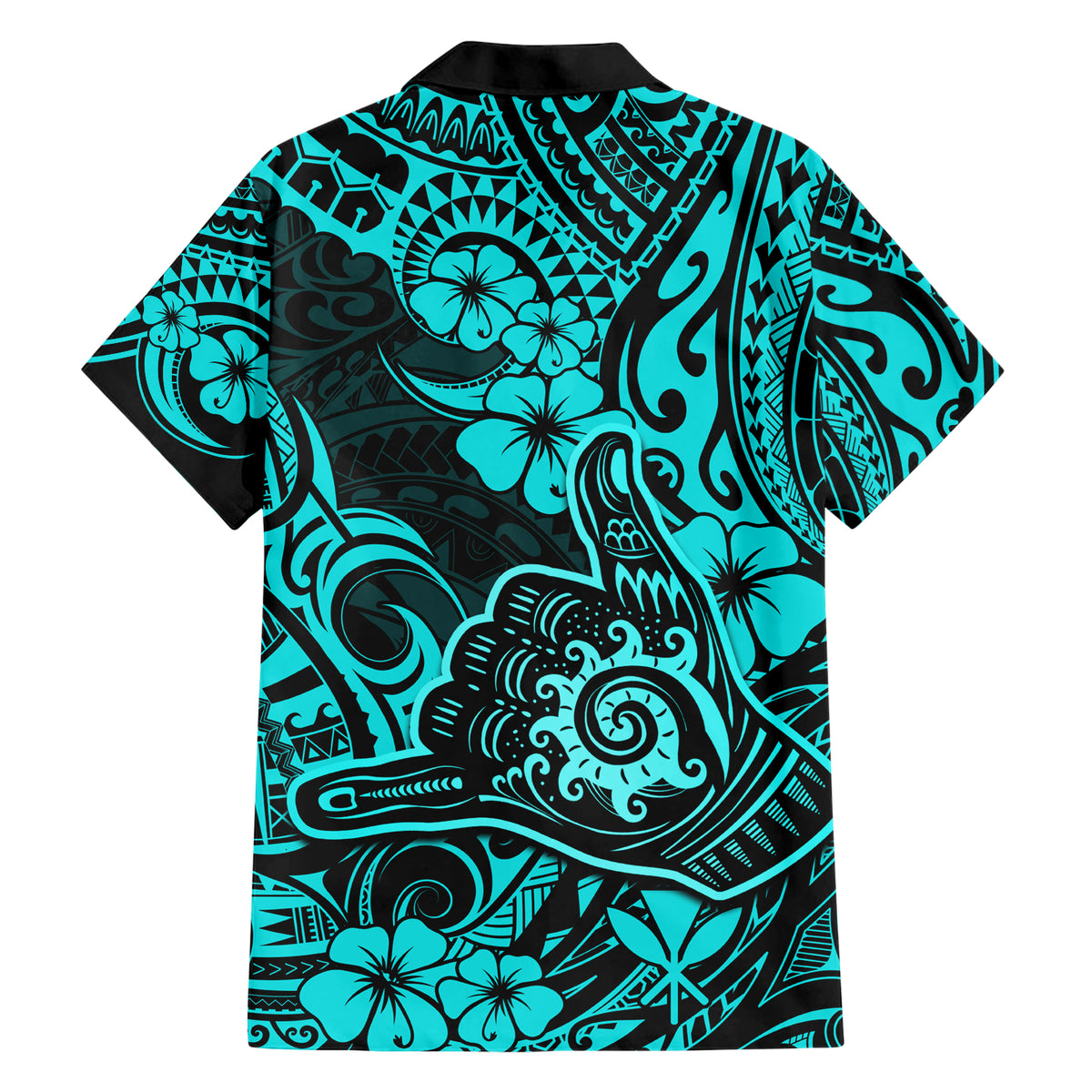 Hawaii Shaka Sign Hawaiian Shirt Polynesian Pattern Turquoise Version - Wonder Print Shop