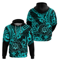 Hawaii Shaka Sign Hoodie Polynesian Pattern Turquoise Version - Wonder Print Shop