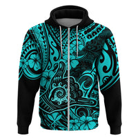 Hawaii Shaka Sign Hoodie Polynesian Pattern Turquoise Version - Wonder Print Shop