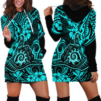 Hawaii Shaka Sign Hoodie Dress Polynesian Pattern Turquoise Version - Wonder Print Shop
