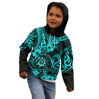Hawaii Shaka Sign Kid Hoodie Polynesian Pattern Turquoise Version - Wonder Print Shop