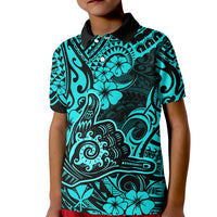 Hawaii Shaka Sign Kid Polo Shirt Polynesian Pattern Turquoise Version - Wonder Print Shop