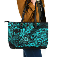 Hawaii Shaka Sign Leather Tote Bag Polynesian Pattern Turquoise Version - Wonder Print Shop