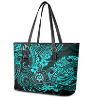 Hawaii Shaka Sign Leather Tote Bag Polynesian Pattern Turquoise Version - Wonder Print Shop