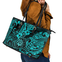 Hawaii Shaka Sign Leather Tote Bag Polynesian Pattern Turquoise Version - Wonder Print Shop