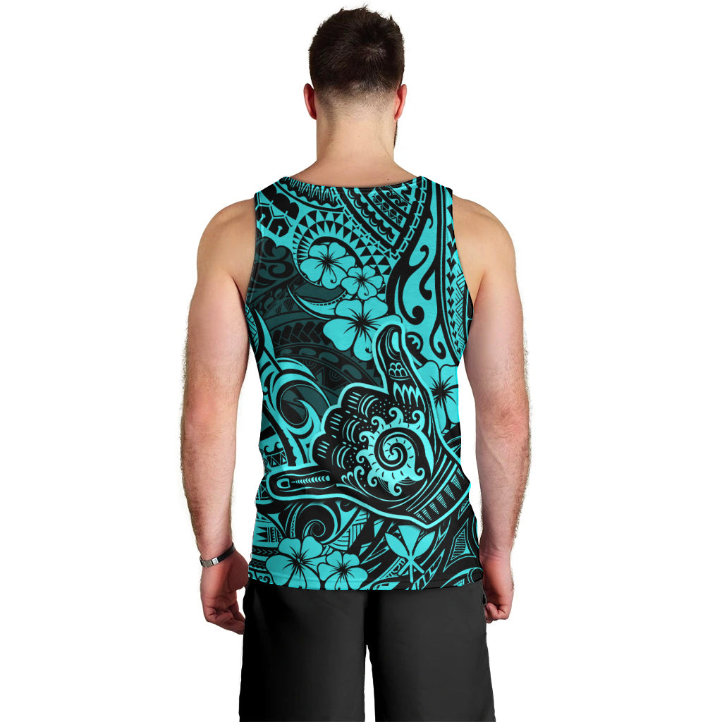 Hawaii Shaka Sign Men Tank Top Polynesian Pattern Turquoise Version - Wonder Print Shop