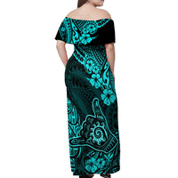 Hawaii Shaka Sign Off Shoulder Maxi Dress Polynesian Pattern Turquoise Version - Wonder Print Shop