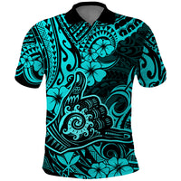 Hawaii Shaka Sign Polo Shirt Polynesian Pattern Turquoise Version - Wonder Print Shop