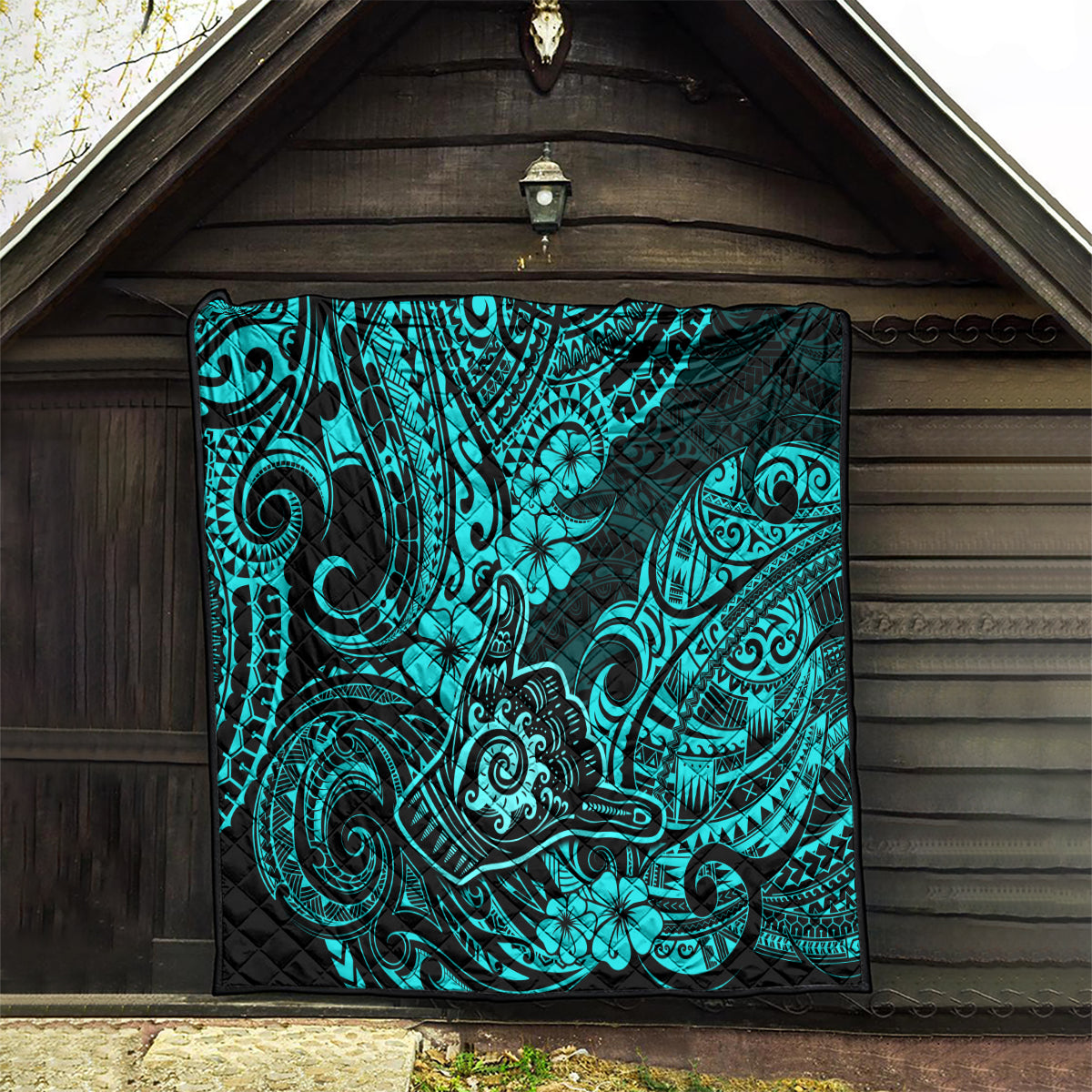 Hawaii Shaka Sign Quilt Polynesian Pattern Turquoise Version - Wonder Print Shop