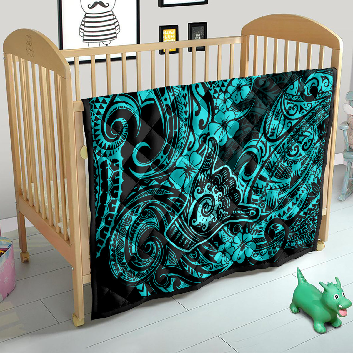 Hawaii Shaka Sign Quilt Polynesian Pattern Turquoise Version - Wonder Print Shop