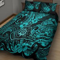 Hawaii Shaka Sign Quilt Bed Set Polynesian Pattern Turquoise Version - Wonder Print Shop