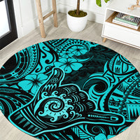 hawaii-shaka-sign-round-carpet-polynesian-pattern-turquoise-version