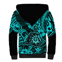 Hawaii Shaka Sign Sherpa Hoodie Polynesian Pattern Turquoise Version - Wonder Print Shop