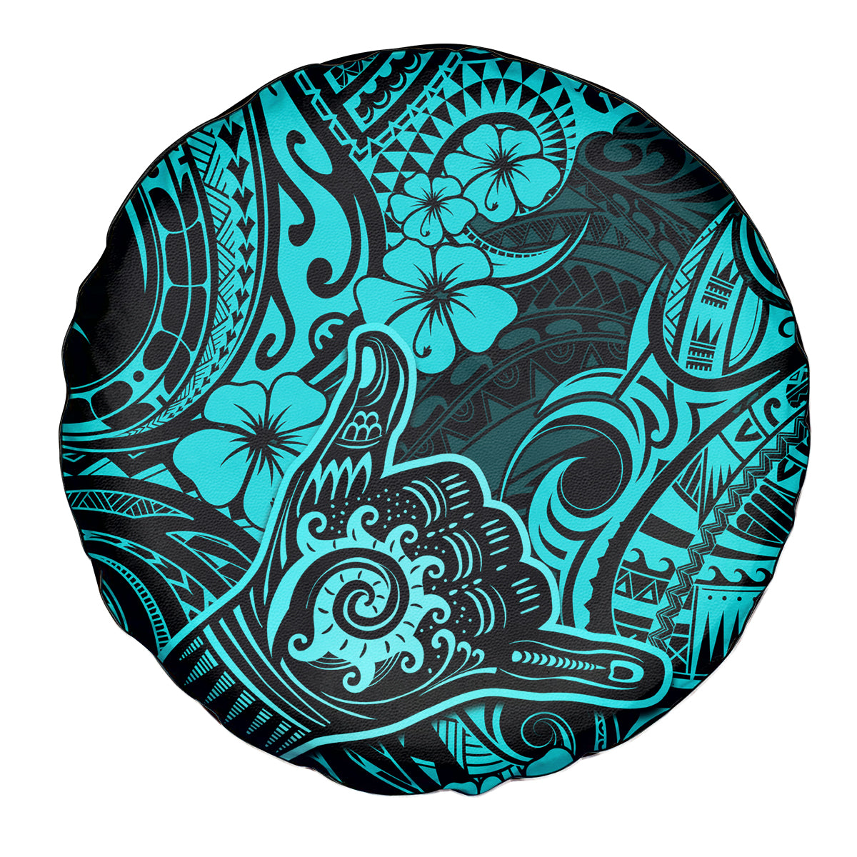 Hawaii Shaka Sign Spare Tire Cover Polynesian Pattern Turquoise Version - Wonder Print Shop