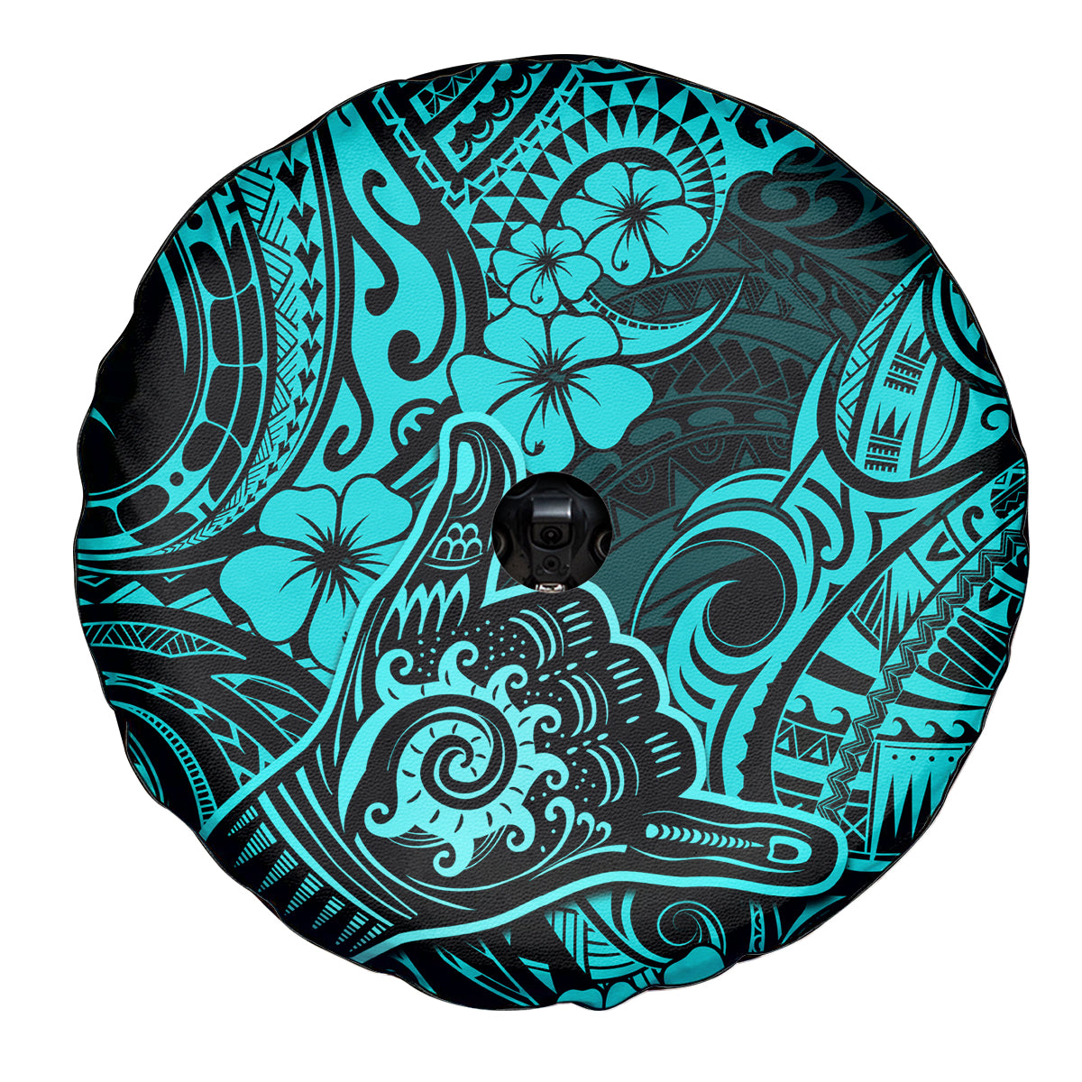 Hawaii Shaka Sign Spare Tire Cover Polynesian Pattern Turquoise Version - Wonder Print Shop