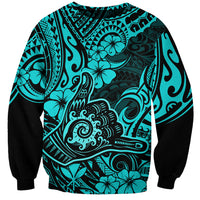 Hawaii Shaka Sign Sweatshirt Polynesian Pattern Turquoise Version - Wonder Print Shop