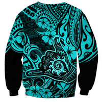 Hawaii Shaka Sign Sweatshirt Polynesian Pattern Turquoise Version - Wonder Print Shop