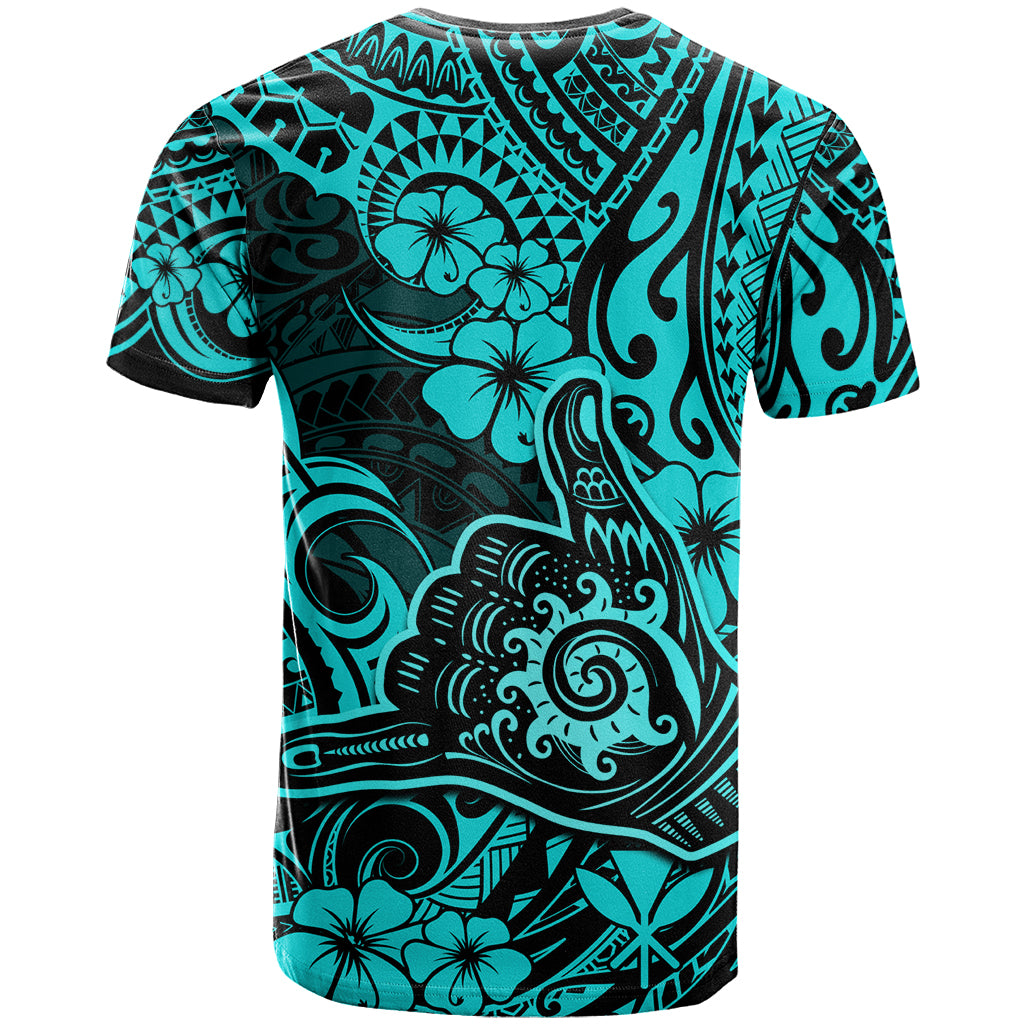 Hawaii Shaka Sign T Shirt Polynesian Pattern Turquoise Version - Wonder Print Shop