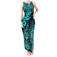 Hawaii Shaka Sign Tank Maxi Dress Polynesian Pattern Turquoise Version - Wonder Print Shop