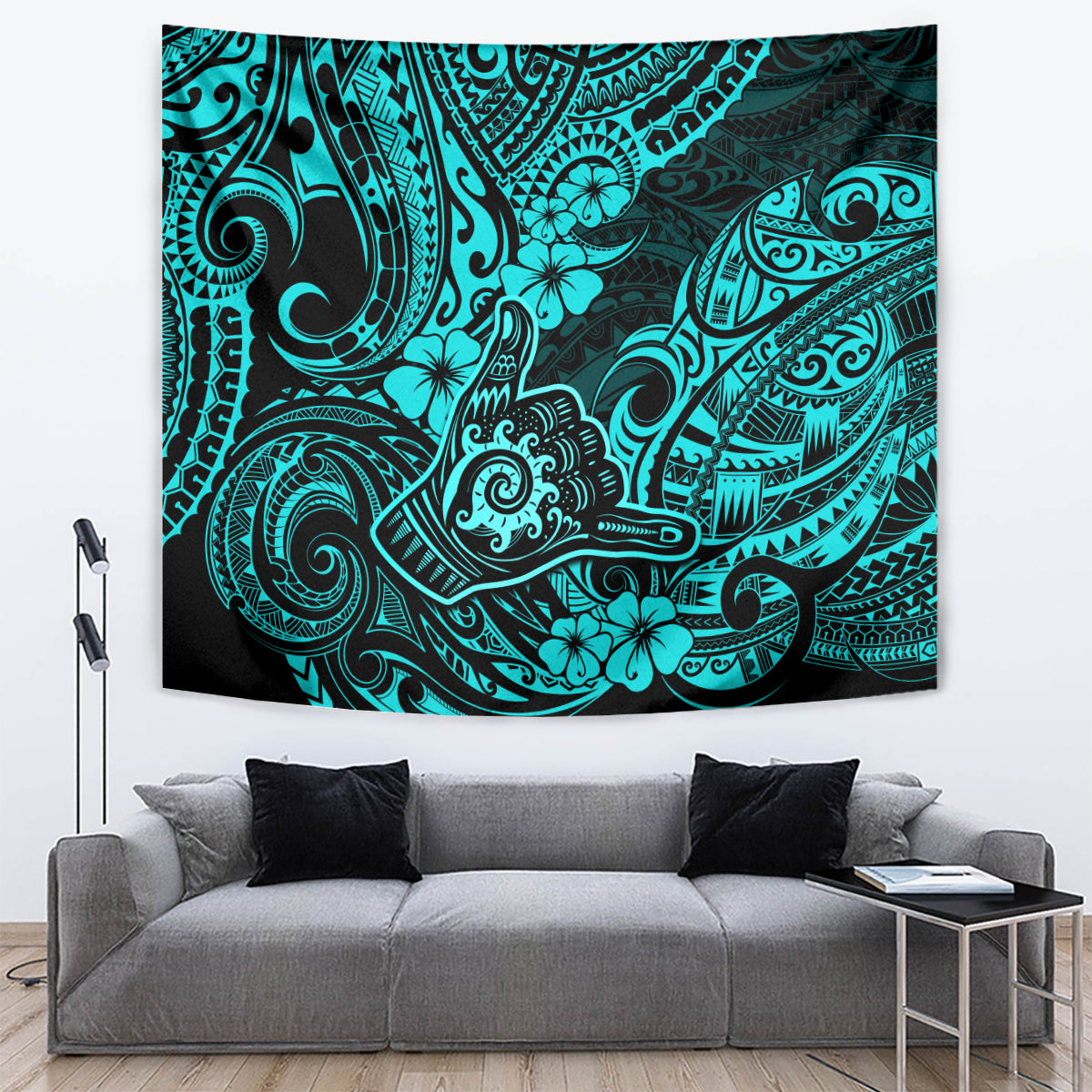 Hawaii Shaka Sign Tapestry Polynesian Pattern Turquoise Version - Wonder Print Shop