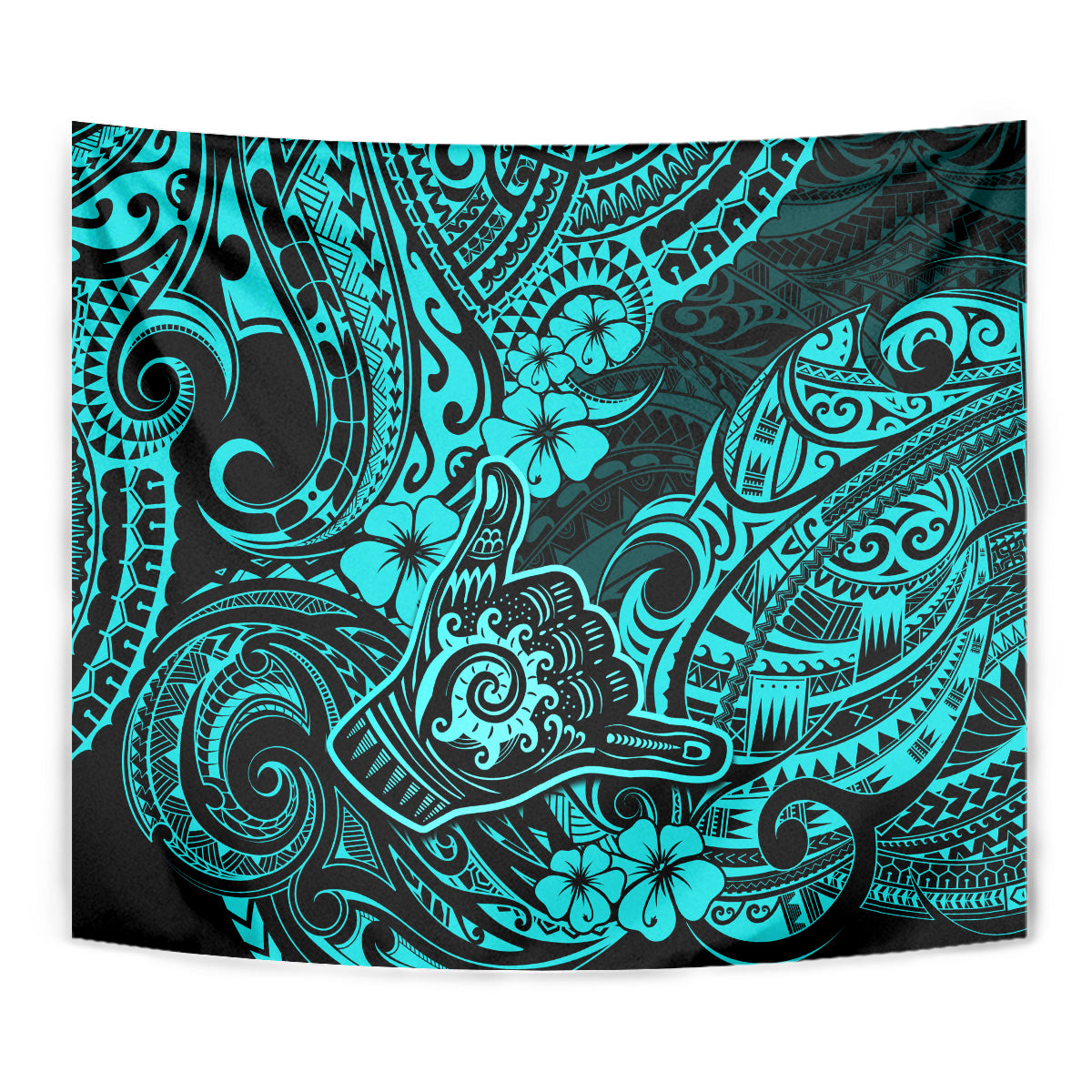 Hawaii Shaka Sign Tapestry Polynesian Pattern Turquoise Version - Wonder Print Shop