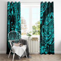 Hawaii Shaka Sign Window Curtain Polynesian Pattern Turquoise Version - Wonder Print Shop
