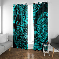Hawaii Shaka Sign Window Curtain Polynesian Pattern Turquoise Version - Wonder Print Shop