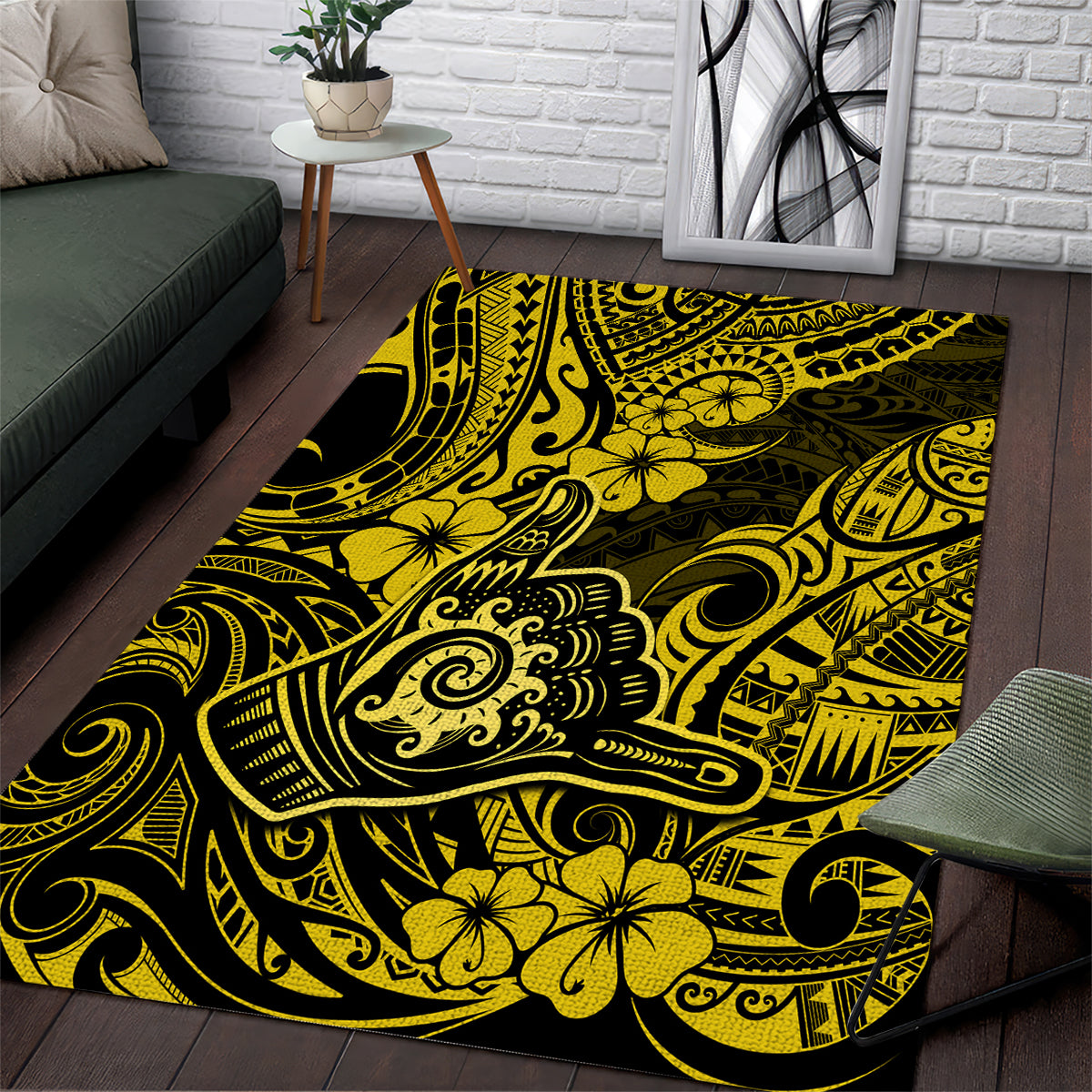 Hawaii Shaka Sign Area Rug Polynesian Pattern Yellow Version - Wonder Print Shop