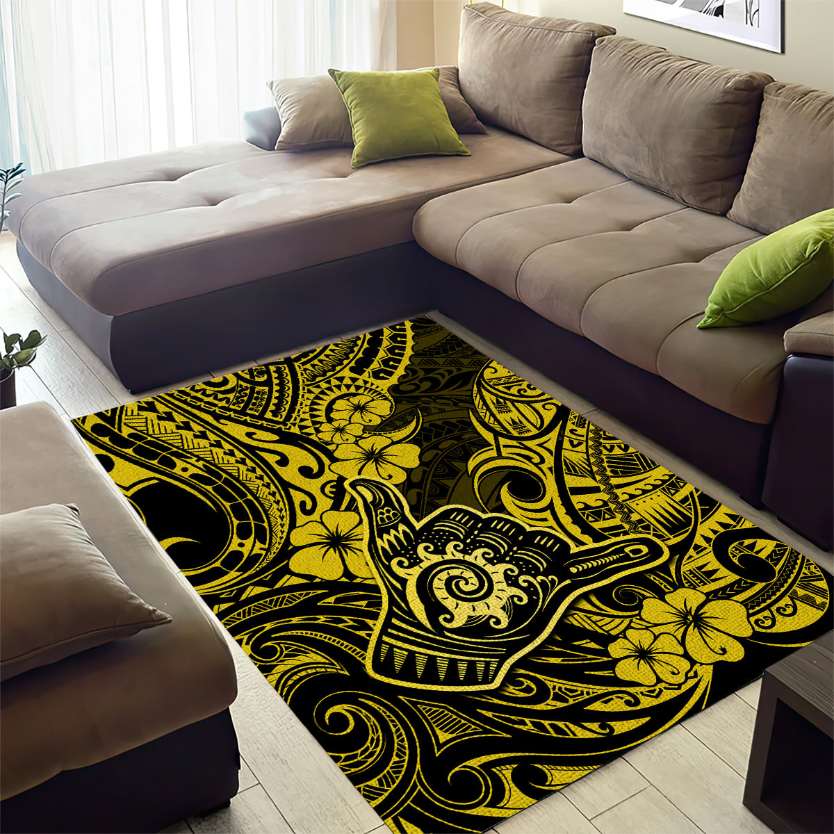 Hawaii Shaka Sign Area Rug Polynesian Pattern Yellow Version - Wonder Print Shop