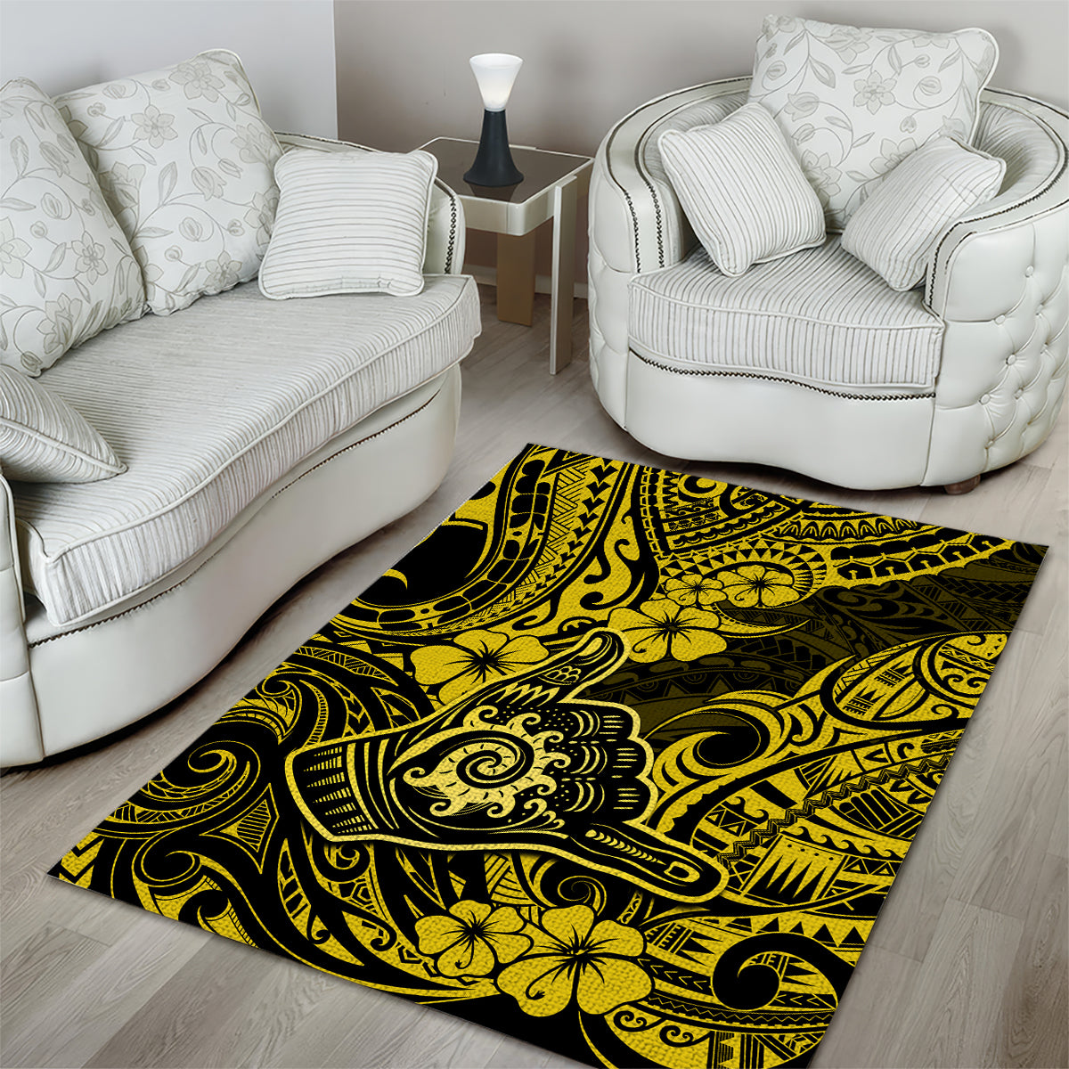 Hawaii Shaka Sign Area Rug Polynesian Pattern Yellow Version - Wonder Print Shop