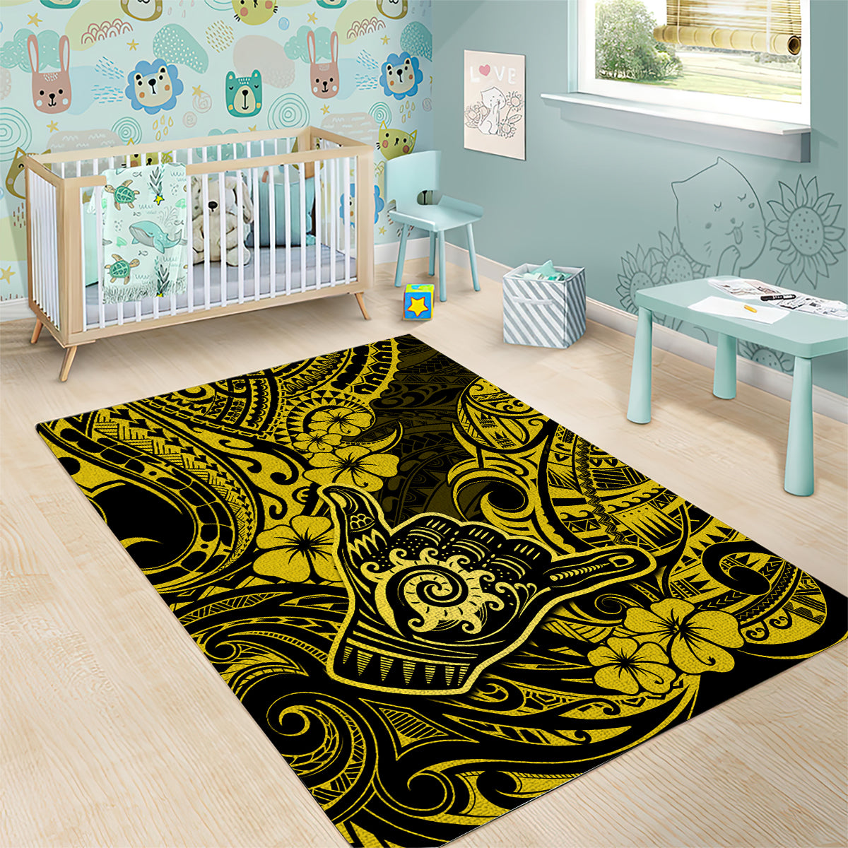 Hawaii Shaka Sign Area Rug Polynesian Pattern Yellow Version - Wonder Print Shop
