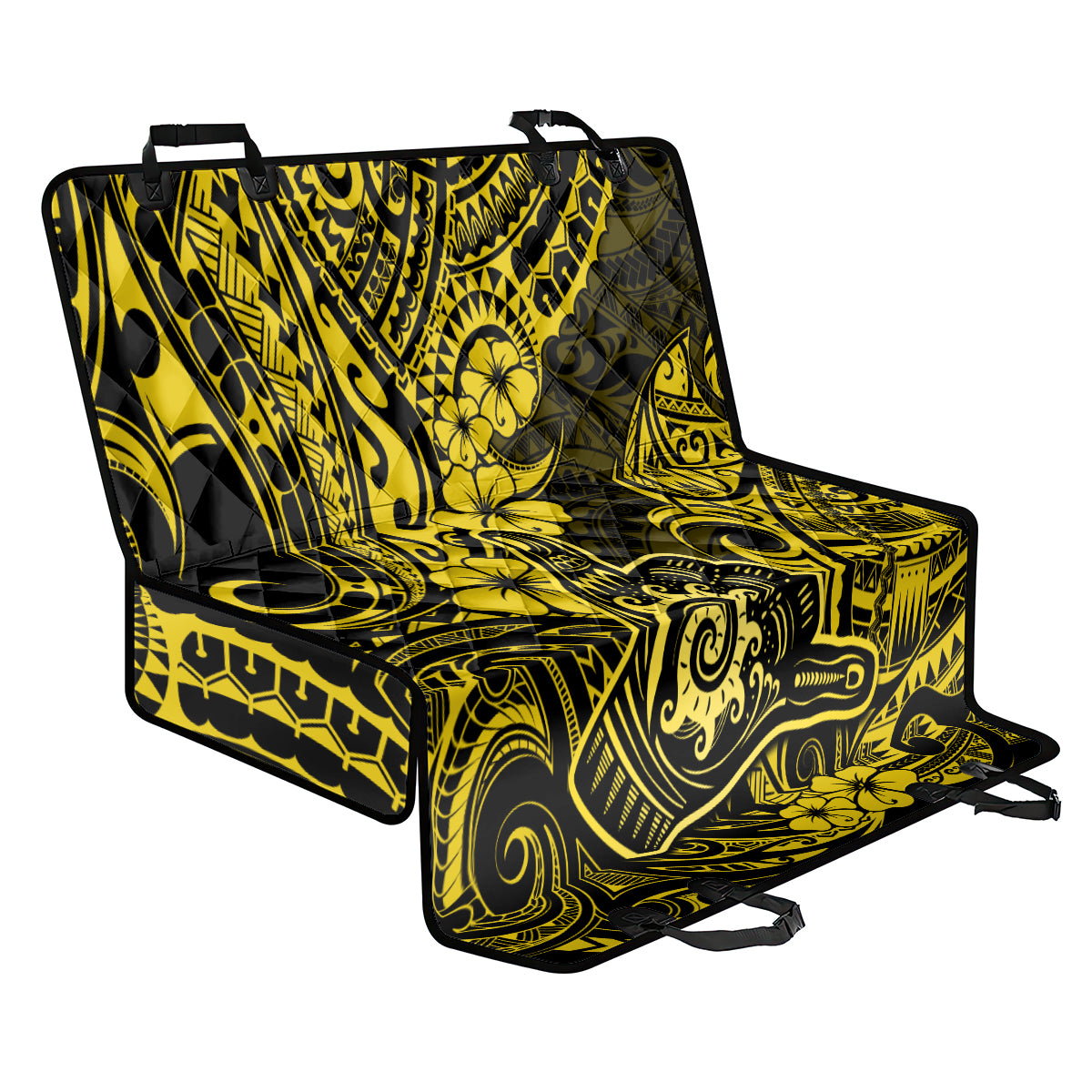 Hawaii Shaka Sign Back Car Seat Cover Polynesian Pattern Yellow Version - Wonder Print Shop