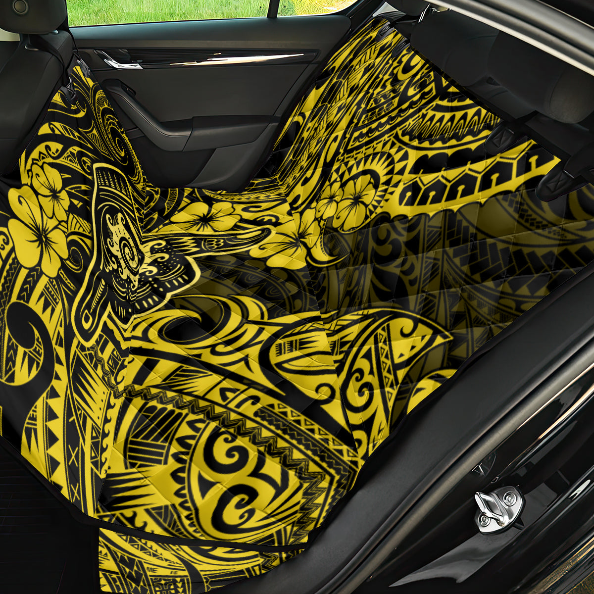 Hawaii Shaka Sign Back Car Seat Cover Polynesian Pattern Yellow Version - Wonder Print Shop