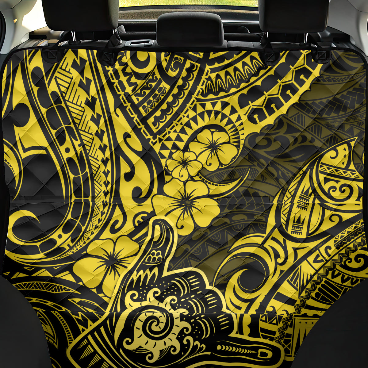 Hawaii Shaka Sign Back Car Seat Cover Polynesian Pattern Yellow Version - Wonder Print Shop