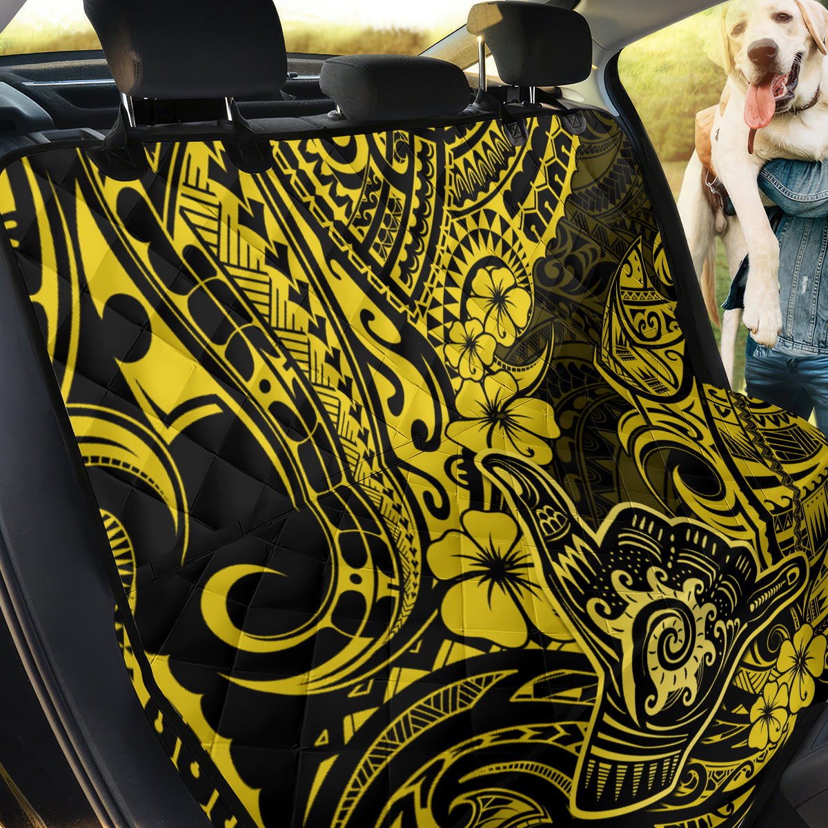 Hawaii Shaka Sign Back Car Seat Cover Polynesian Pattern Yellow Version - Wonder Print Shop