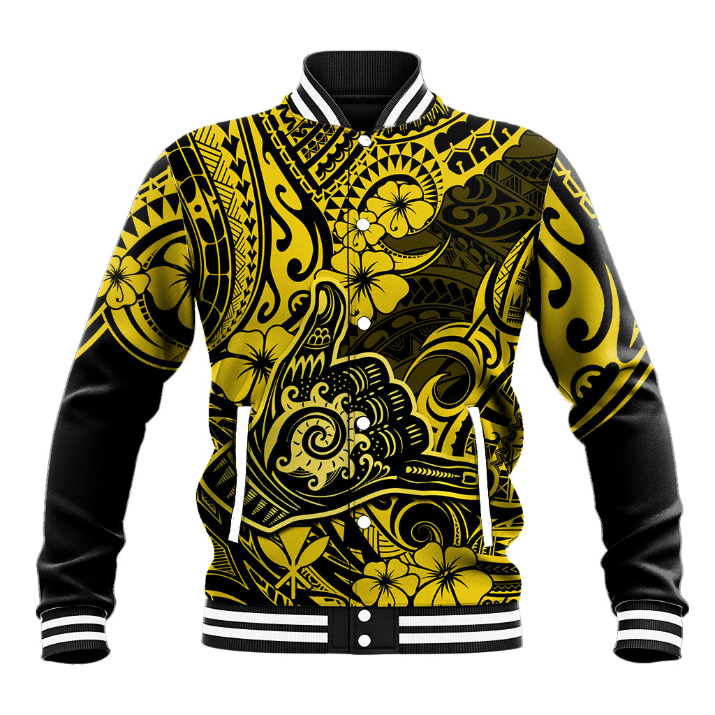 Hawaii Shaka Sign Baseball Jacket Polynesian Pattern Yellow Version - Wonder Print Shop